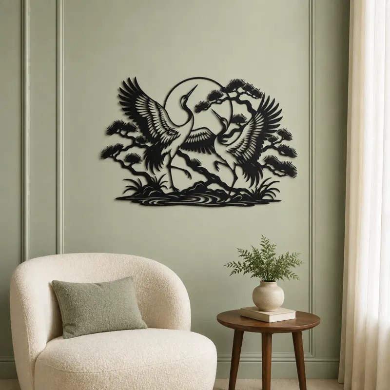 Crane Dance Metal Wall Art | Wildlife Silhouette Decor - lifestyle view 2