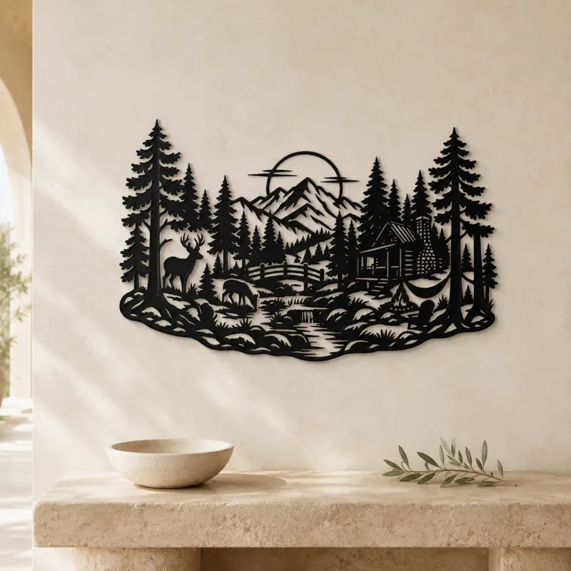 Deer in the Pines Metal Wall Art | Wildlife Silhouette Decor - lifestyle view 3