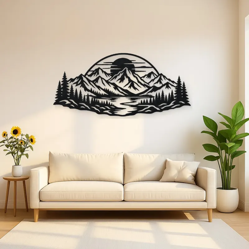 Mountain Sunset Arc Metal Wall Art | Nature Silhouette Decor