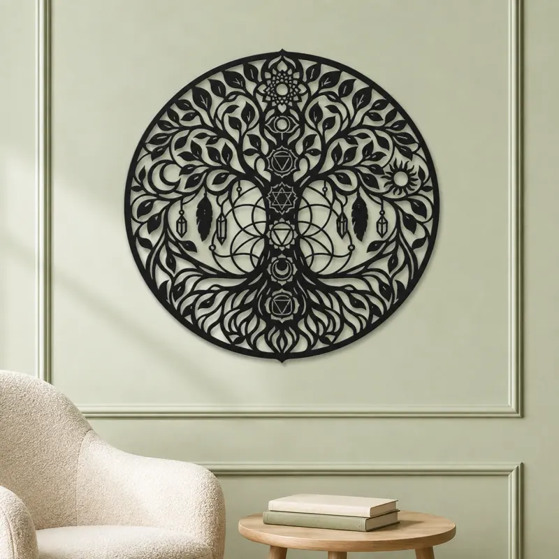 Seven Chakra Tree Metal Wall Art | Botanical Metal Wall Decor - lifestyle view 2