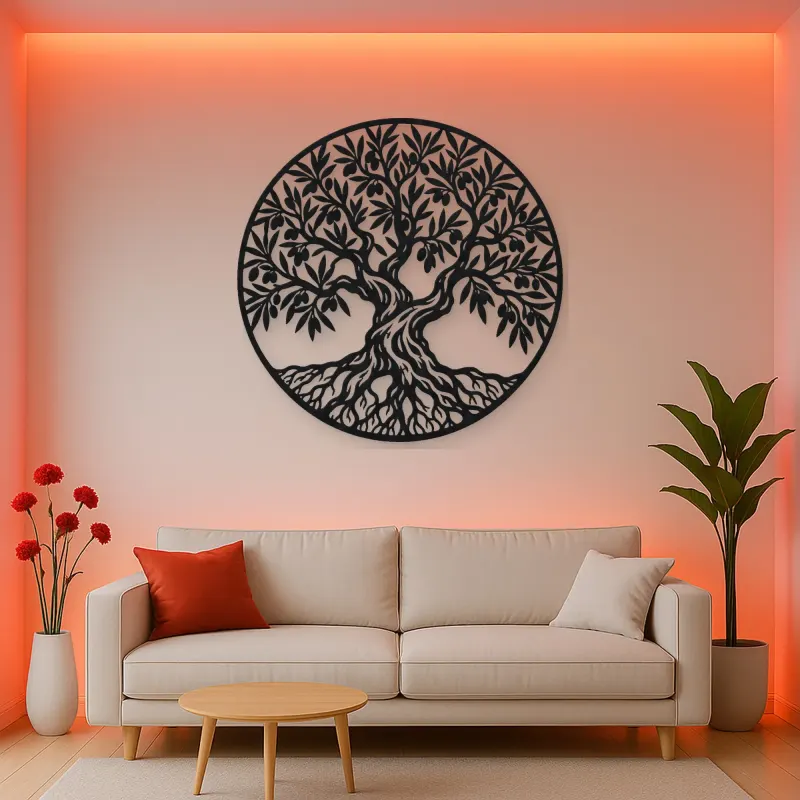 Olive Tree Circle Metal Wall Art | Botanical Metal Wall Decor