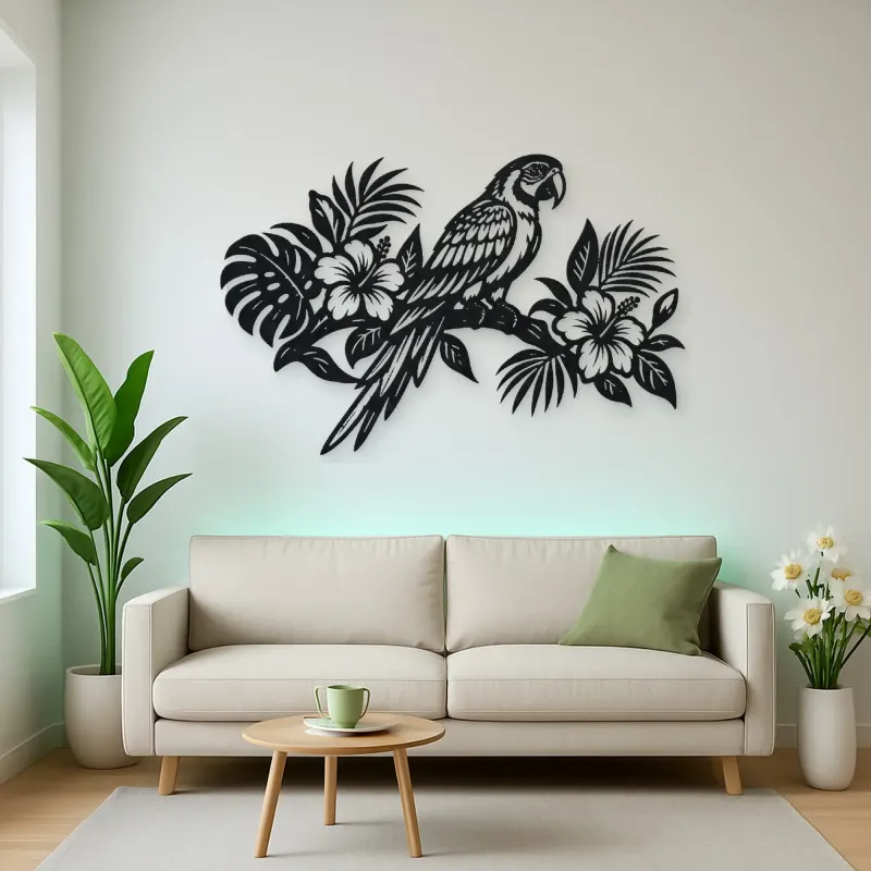 Parrot Tropical Branch Metal Wall Art | Wildlife Silhouette Decor