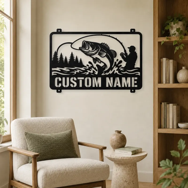 Personalized Fisherman and Bass Metal Wall Art - lifestyle view 4