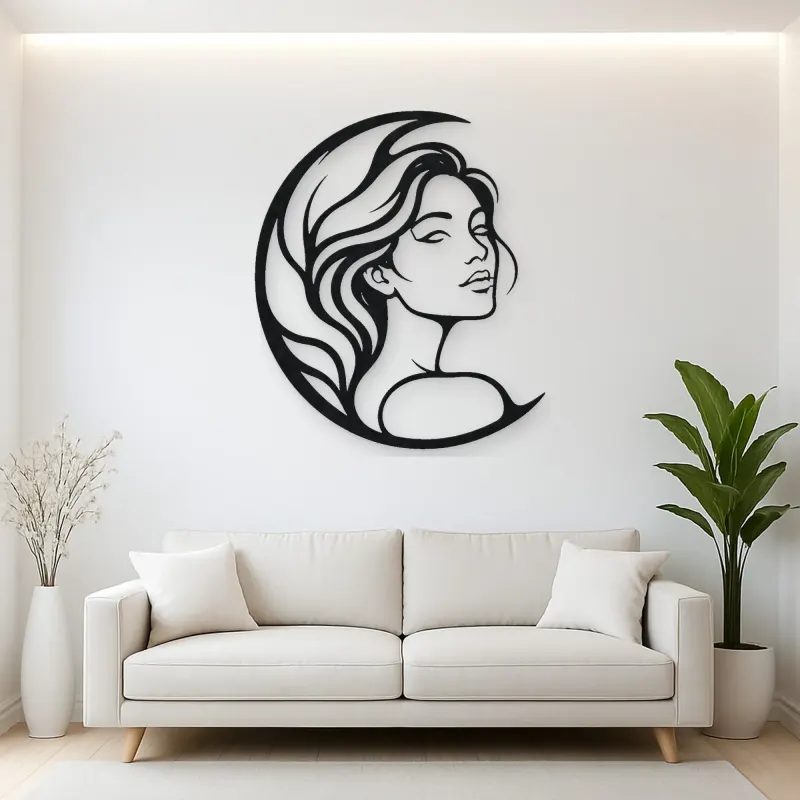 Moon Curve Face Metal Wall Art | Minimalist Woman Line Art