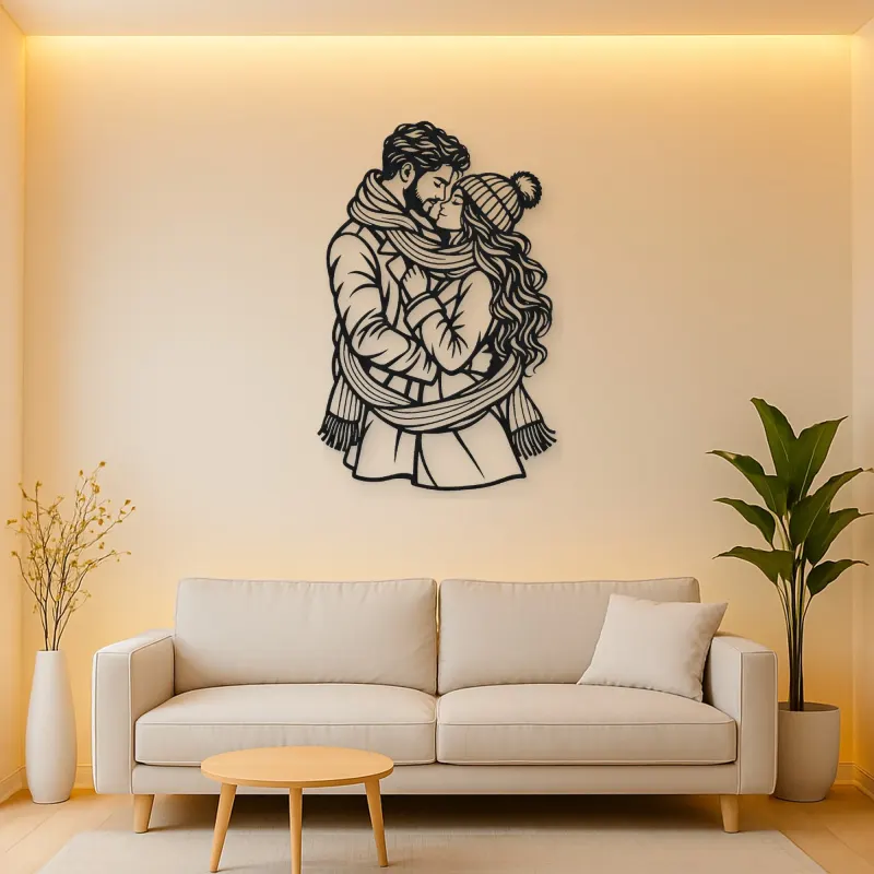 Winter Scarf Couple Metal Wall Art | Romantic Couple Decor