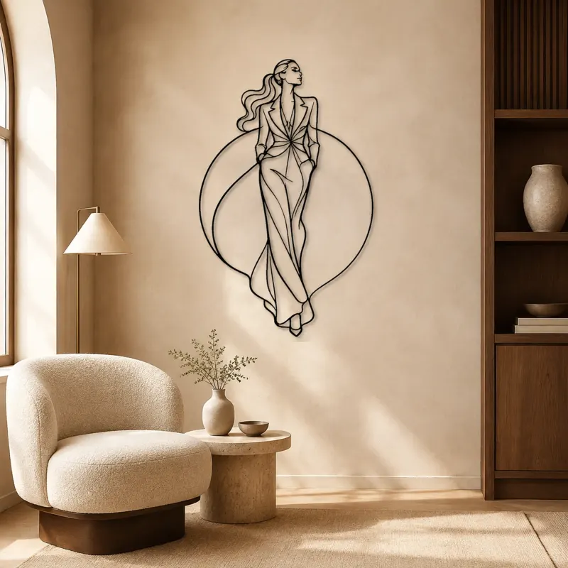 Sleek Ponytail Model Metal Wall Art | Fashion Figure Wall Decor - lifestyle view 5