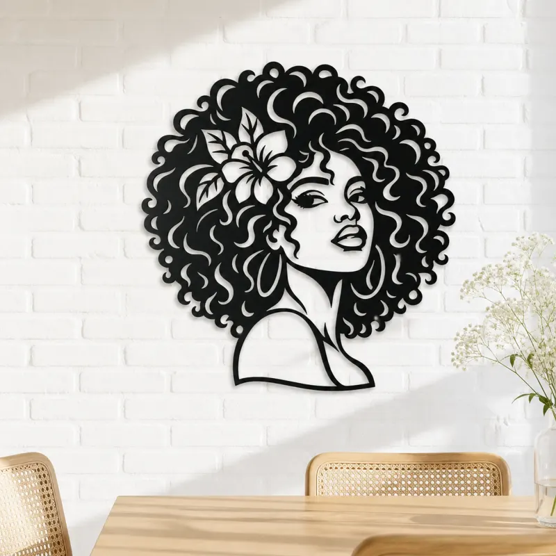 Afro Silhouette Face Metal Wall Art | Minimalist Woman Line Art - lifestyle view 4