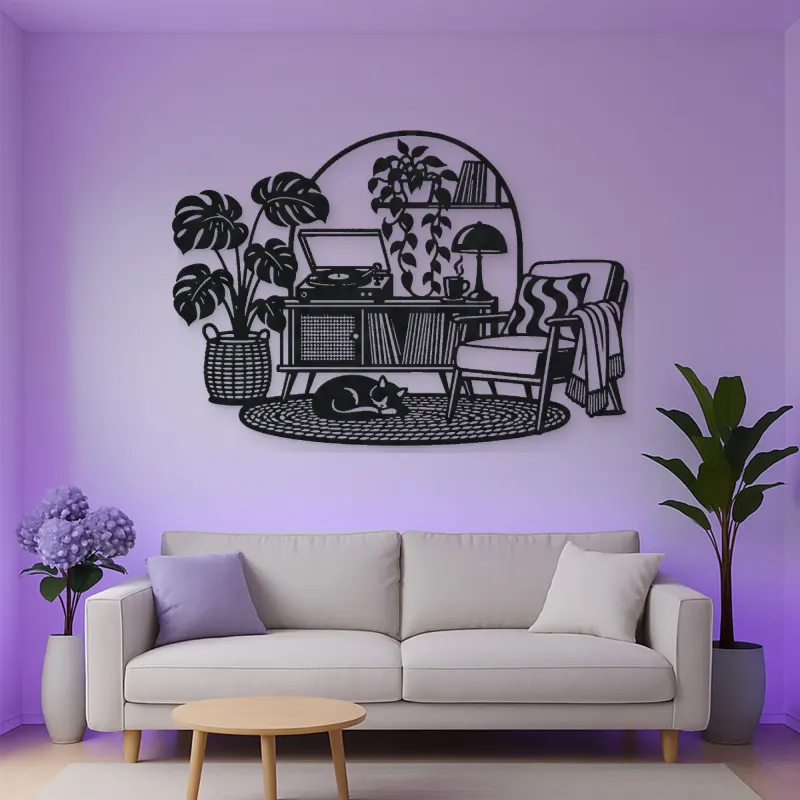 Record Player Corner Metal Wall Art | Music Room Wall Decor