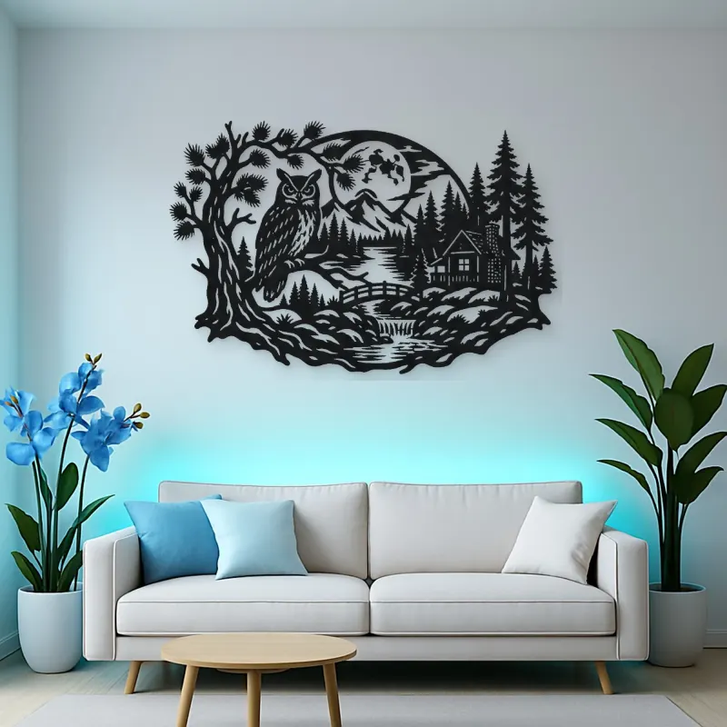 Owl Woodland Night Metal Wall Art | Wildlife Silhouette Decor