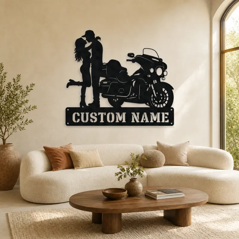 Décoration murale en métal personnalisée Couple Moto Touring Bagger