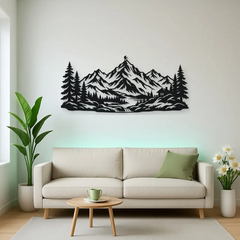 Pine Framed Summit Metal Wall Art | Nature Silhouette Decor