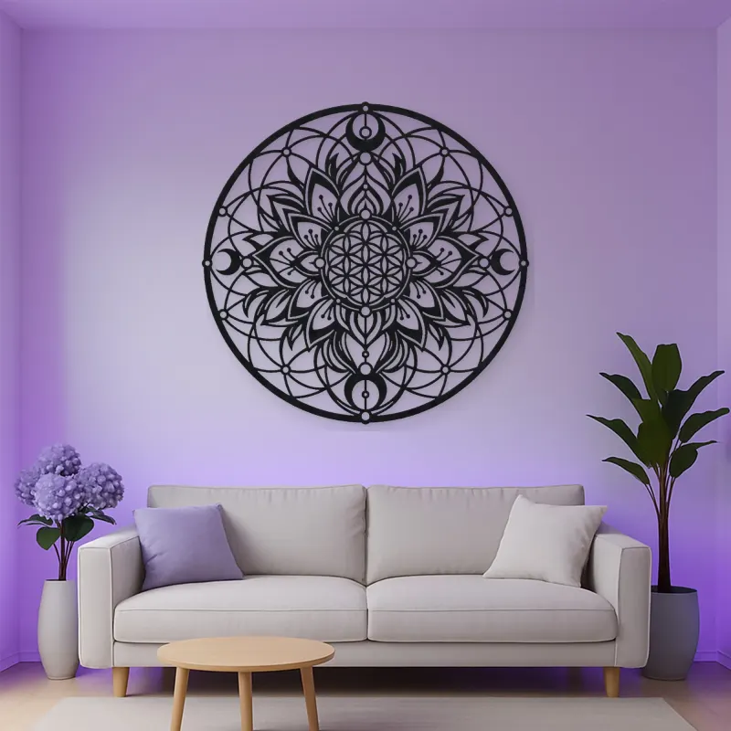 Sacred Geometry Flower Metal Wall Art | Botanical Metal Wall Decor