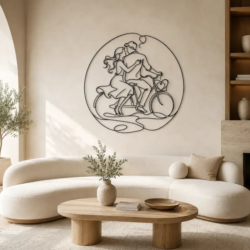 Cartel de metal de pareja en bicicleta | Decoración de pareja romántica