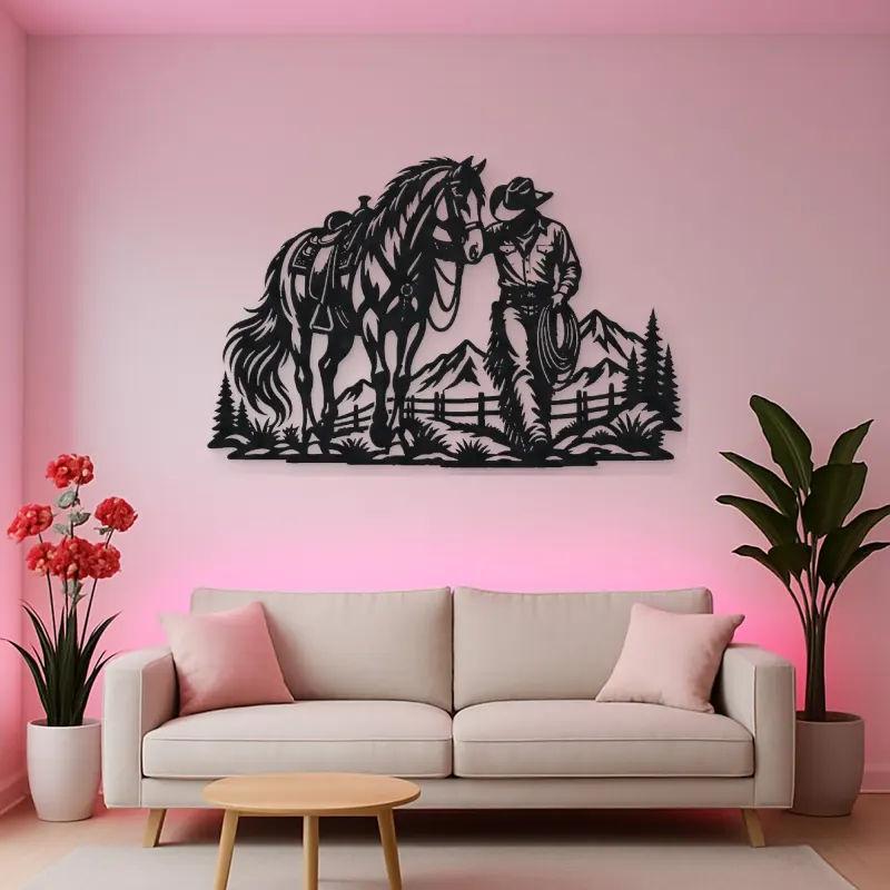 Cowboy and Horse Metal Wall Art | Equestrian Wall Decor