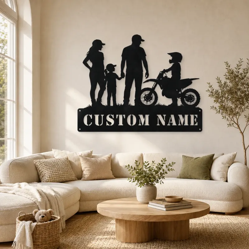 Décoration murale en métal personnalisée pour famille motocross avec mini moto tout terrain
