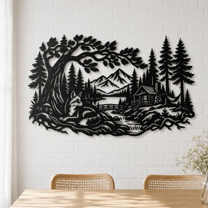 Fox beneath the Trees Metal Wall Art | Wildlife Silhouette Decor - lifestyle view 4