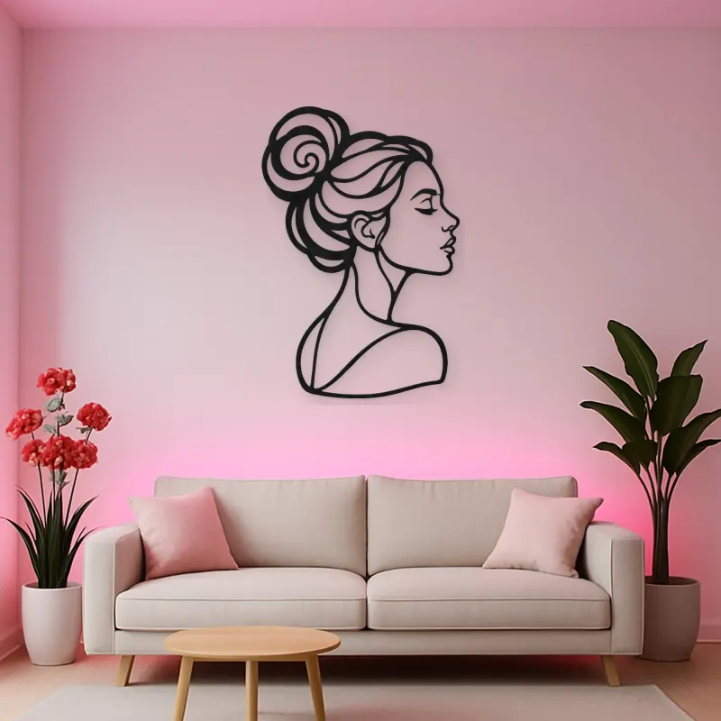 Hair Bun Profile Metal Wall Art | Minimalist Woman Line Art