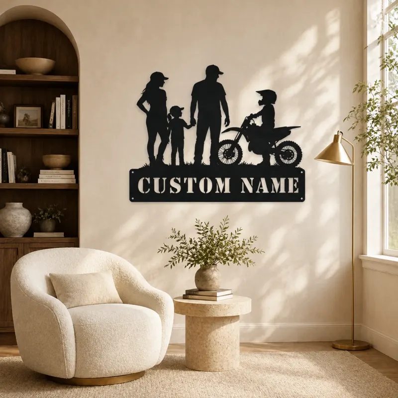 Personalized Motocross Family with Mini Dirt Bike Metal Wall Art - lifestyle view 5