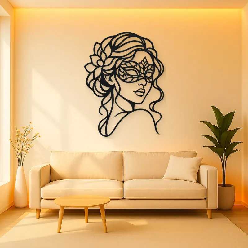Masked Muse Metal Wall Art | Minimalist Woman Line Art