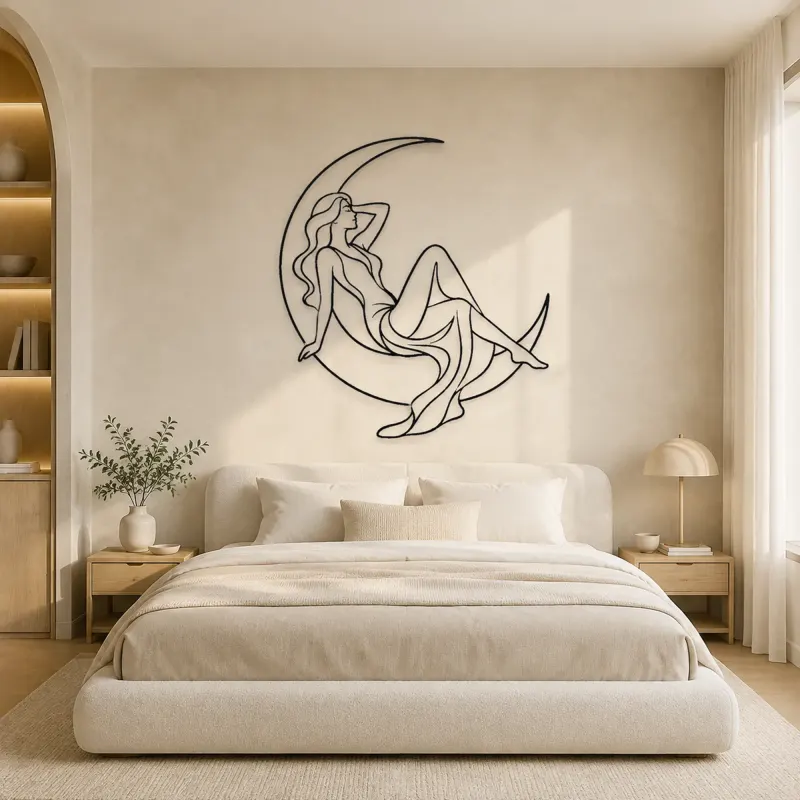 Crescent Reclining Figure Metal Wall Art | Celestial Woman Wall Decor - lifestyle view 2