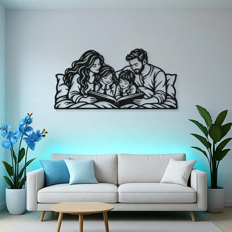 Bedtime Story Family Metal Wall Art | Family Silhouette Decor