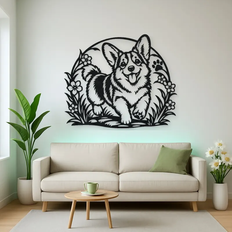 Corgi Happy Curve Metal Wall Art | Pet Lover Silhouette Decor