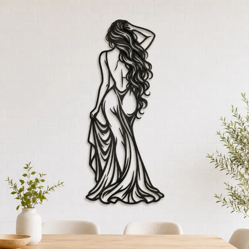 Long Hair Back Pose Metal Wall Art | Movement Silhouette Decor - lifestyle view 4