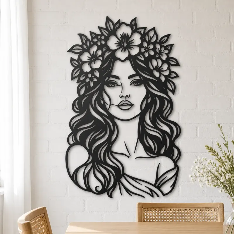 Floral Crown Muse Metal Wall Art | Minimalist Woman Line Art - lifestyle view 4