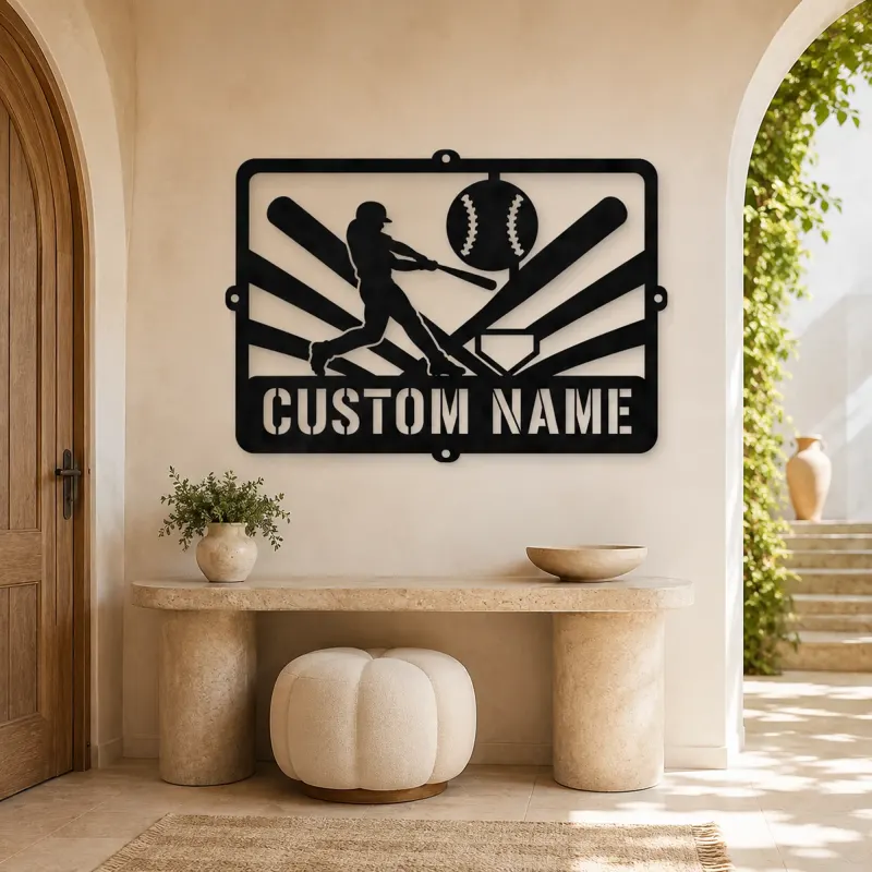 Personalized Baseball Batter Metal Wall Art with Ball Diamond - lifestyle view 3