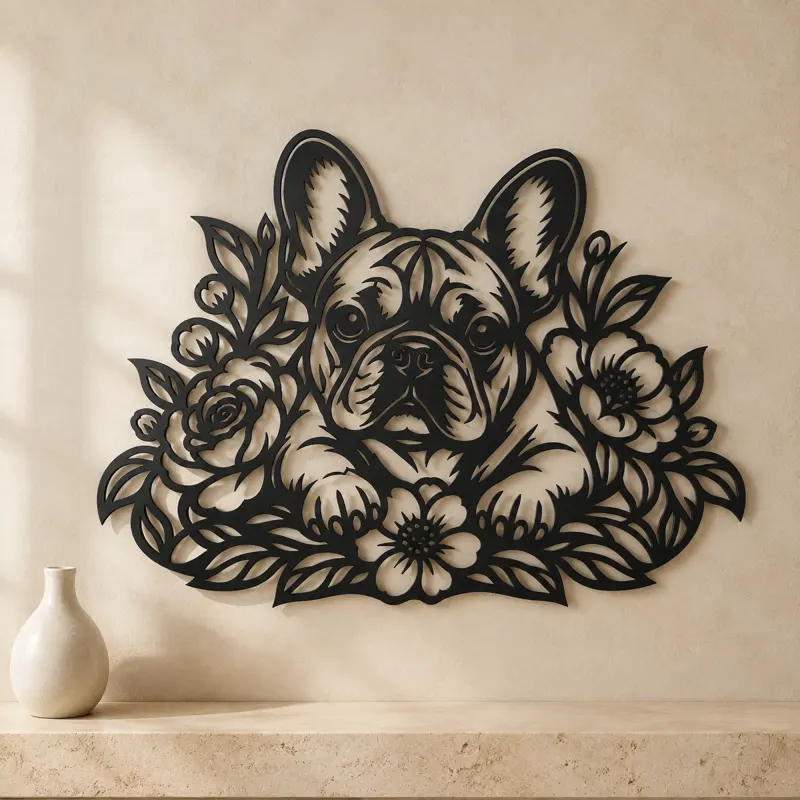 French Bulldog Floral Metal Wall Art | Pet Lover Silhouette Decor - lifestyle view 3
