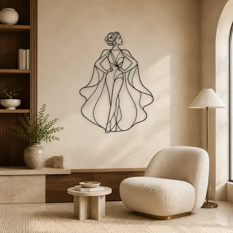Silk Cape Model Metal Wall Art | Fashion Figure Wall Decor - lifestyle view 5