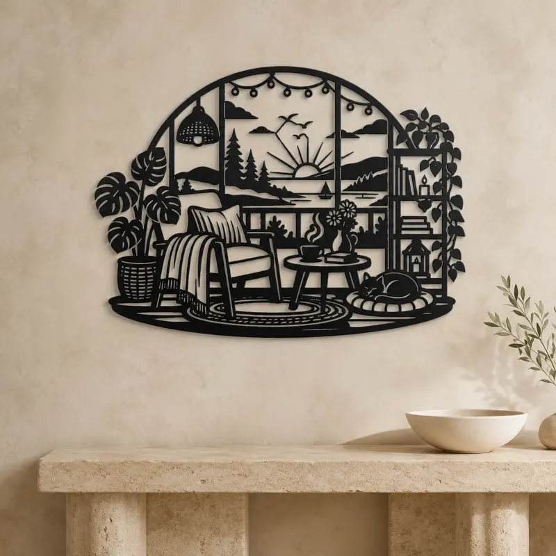 Cozy Home Horizon Metal Wall Art | Nature Silhouette Decor - lifestyle view 3