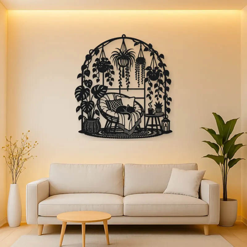 Hanging Plant Garden Metal Wall Art | Botanical Metal Wall Decor