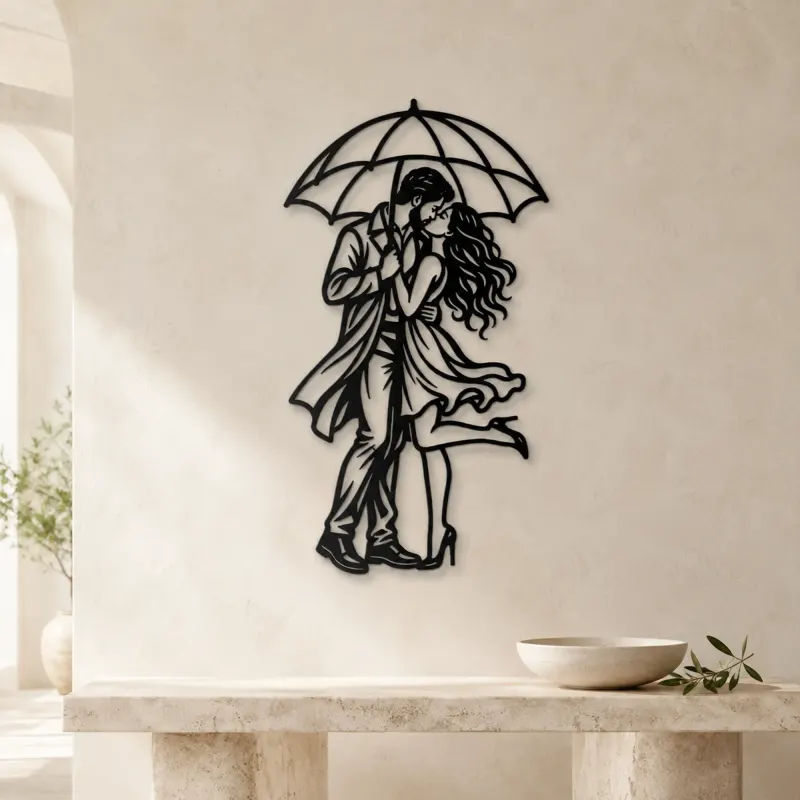 Under One Umbrella Metal Wall Art | Romantic Couple Decor - lifestyle view 3
