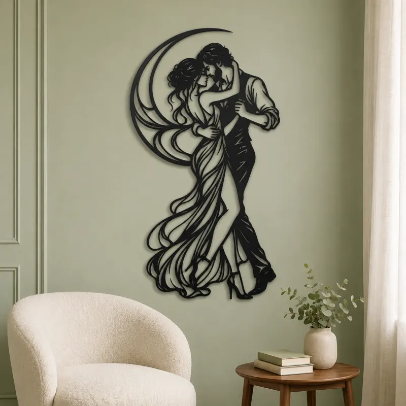 Moonlit Slow Dance Metal Wall Art | Movement Silhouette Decor - lifestyle view 2
