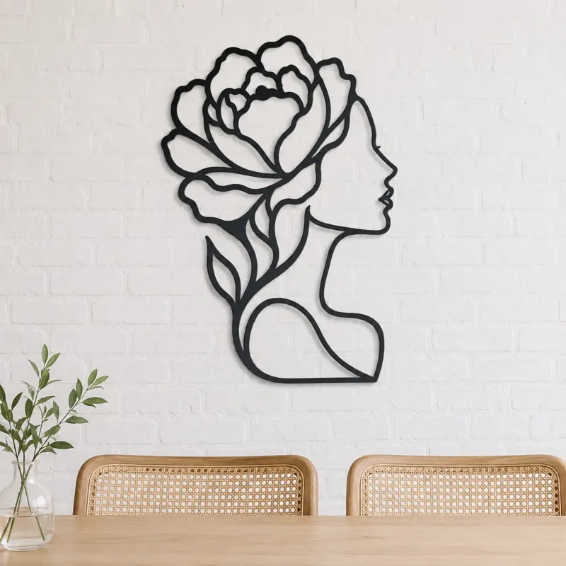 Single Profile Bloom Metal Wall Art | Minimalist Woman Line Art - lifestyle view 4