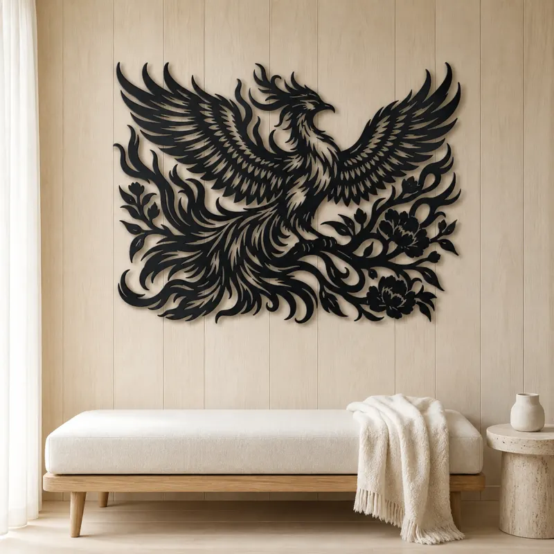 Phoenix Flame Flow Metal Wall Art | Celestial Boho Wall Decor - lifestyle view 5