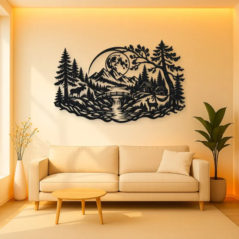 Forest Moon Arc Metal Wall Art | Nature Silhouette Decor