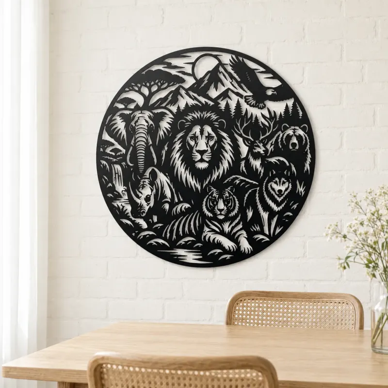 Wildlife World Circle Metal Wall Art | Wildlife Silhouette Decor - lifestyle view 4