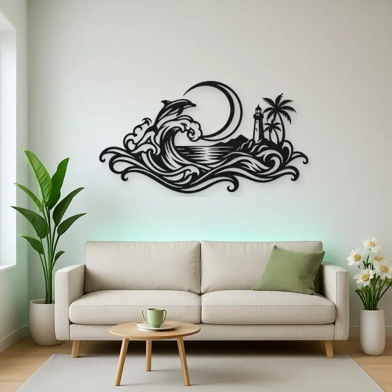 Crescent Moon Tide Metal Wall Art | Coastal and Nautical Wall Decor