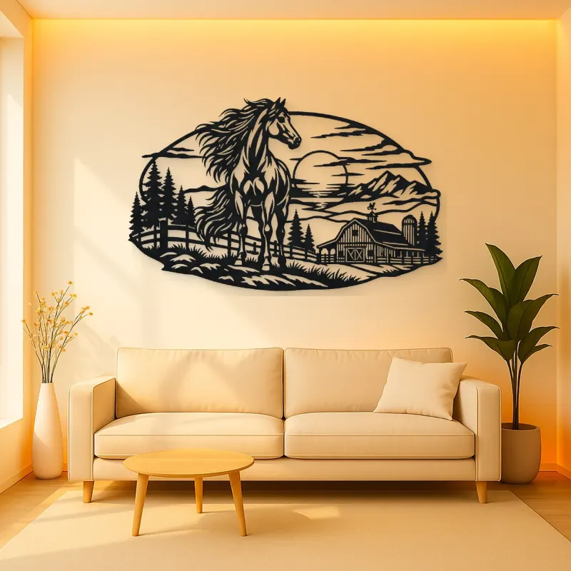 Horse Barn Horizon Metal Wall Art | Equestrian Wall Decor