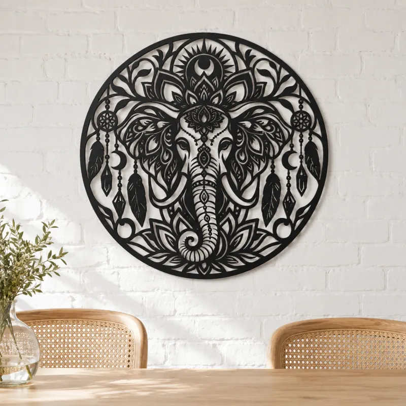 Spiritual Elephant Metal Wall Art | Wildlife Silhouette Decor - lifestyle view 4