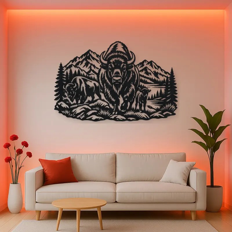 Buffalo Mountain Metal Wall Art | Wildlife Silhouette Decor