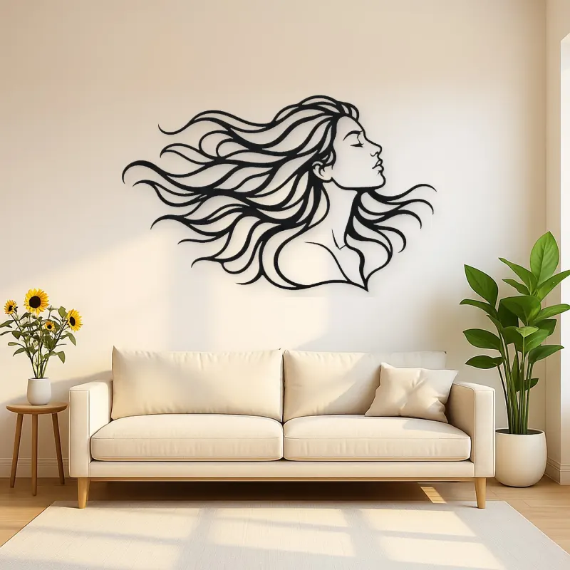 Windblown Hair Face Metal Wall Art | Minimalist Woman Line Art