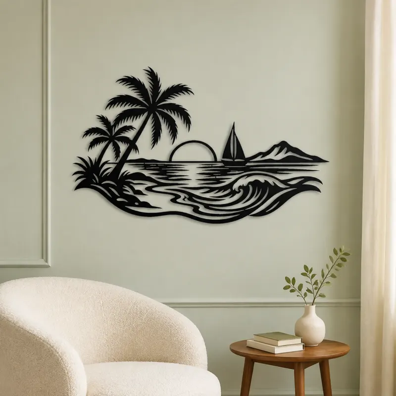 Beach Palm Horizon Metal Wall Art | Coastal and Nautical Wall Decor - lifestyle view 2