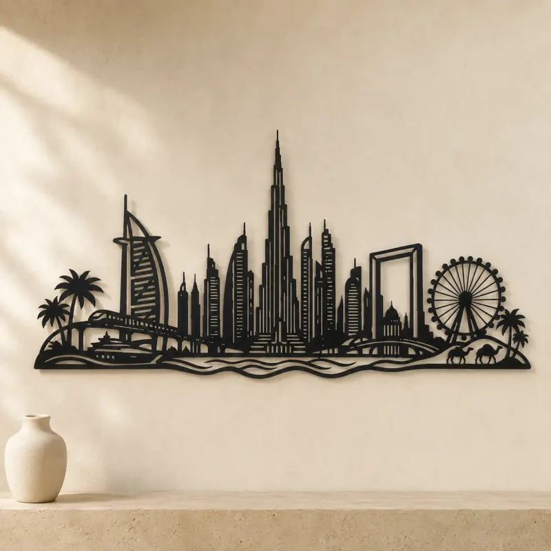 Dubai Skyline Arc Metal Wall Art | Travel and City Wall Decor - lifestyle view 3