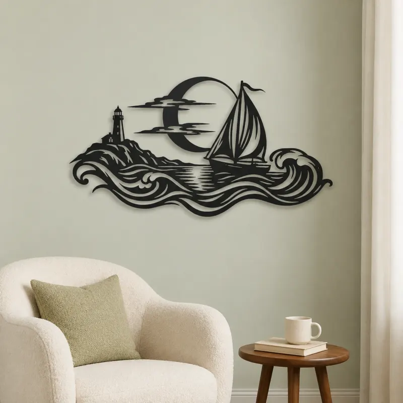 Moonlit Boat Metal Wall Art | Coastal and Nautical Wall Decor - lifestyle view 2
