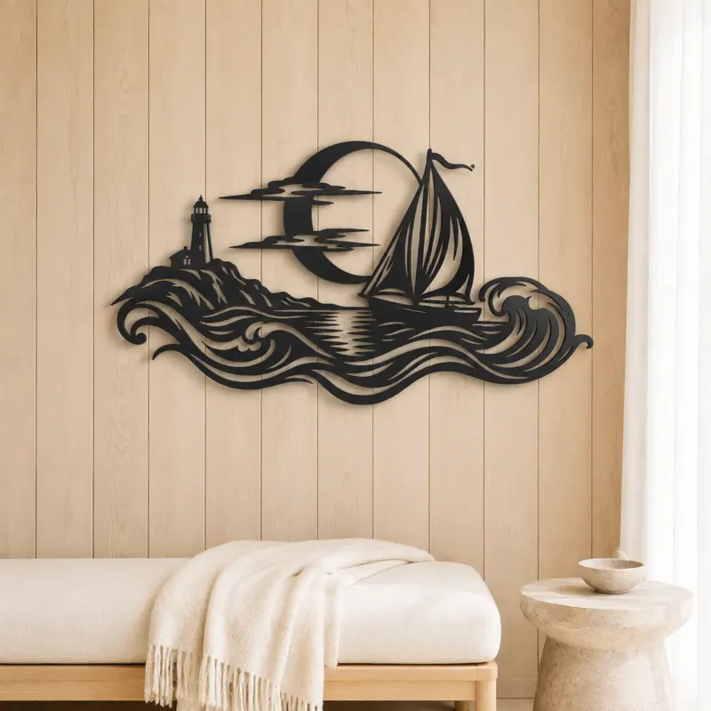 Moonlit Boat Metal Wall Art | Coastal and Nautical Wall Decor - lifestyle view 5