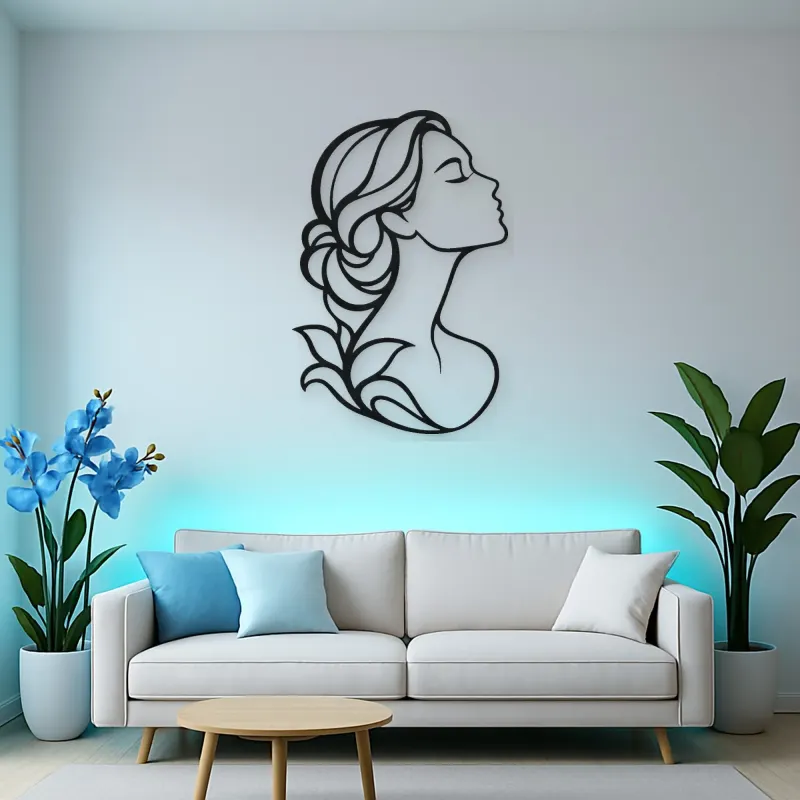 Minimal Beauty Profile Metal Wall Art | Minimalist Woman Line Art