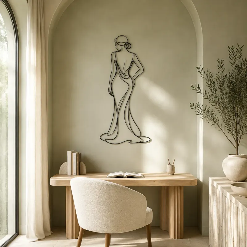 Curved Spine Gown Metal Wall Art | Fashion Figure Wall Decor - lifestyle view 4